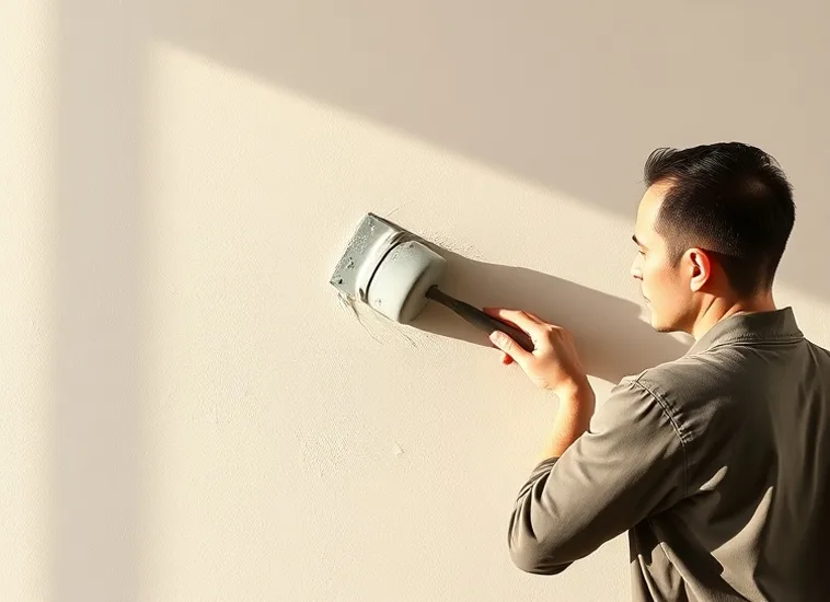 Application d'un enduit décoratif à la lisseuse sur un mur