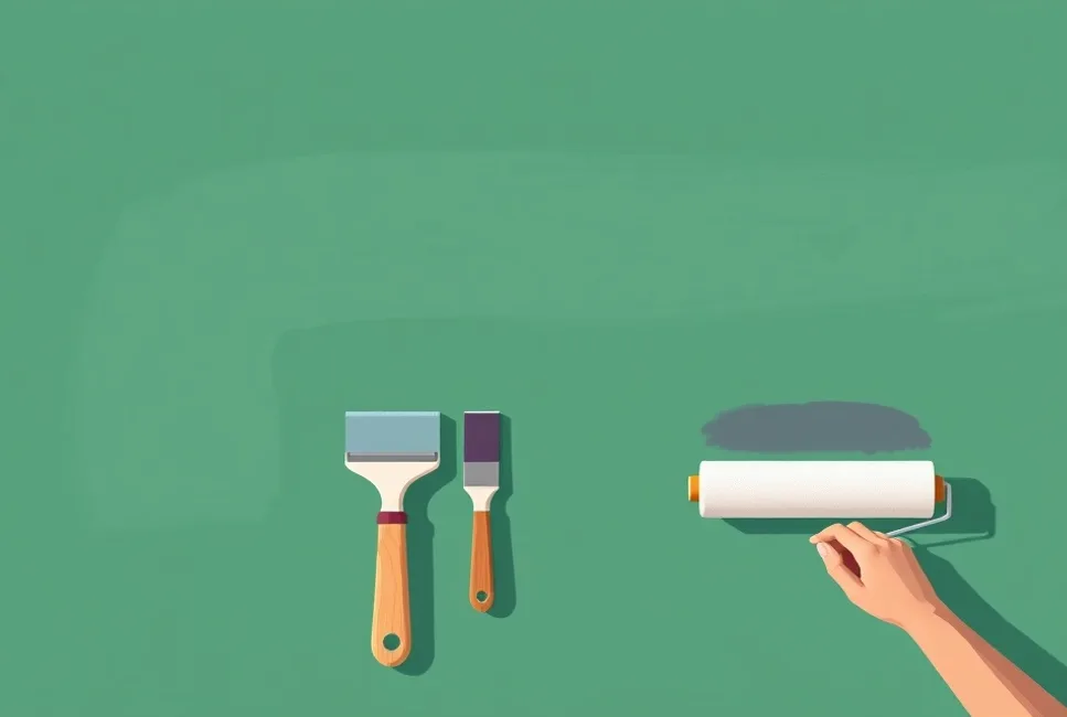 Outils de peinture disposés dans l'ordre des étapes du chantier