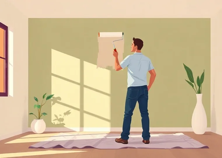 Peintre appliquant la peinture au rouleau sur un mur de salon